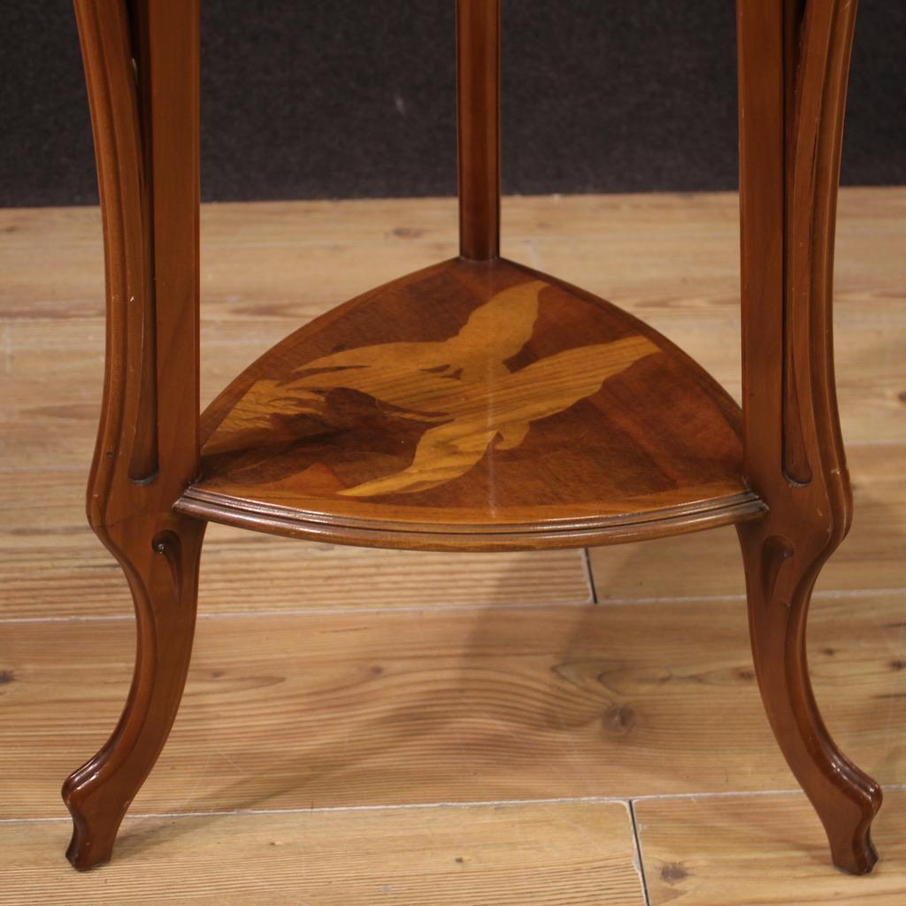 20th Century Inlaid in Wood French Art Nouveau Style Side Table, 1980s 2