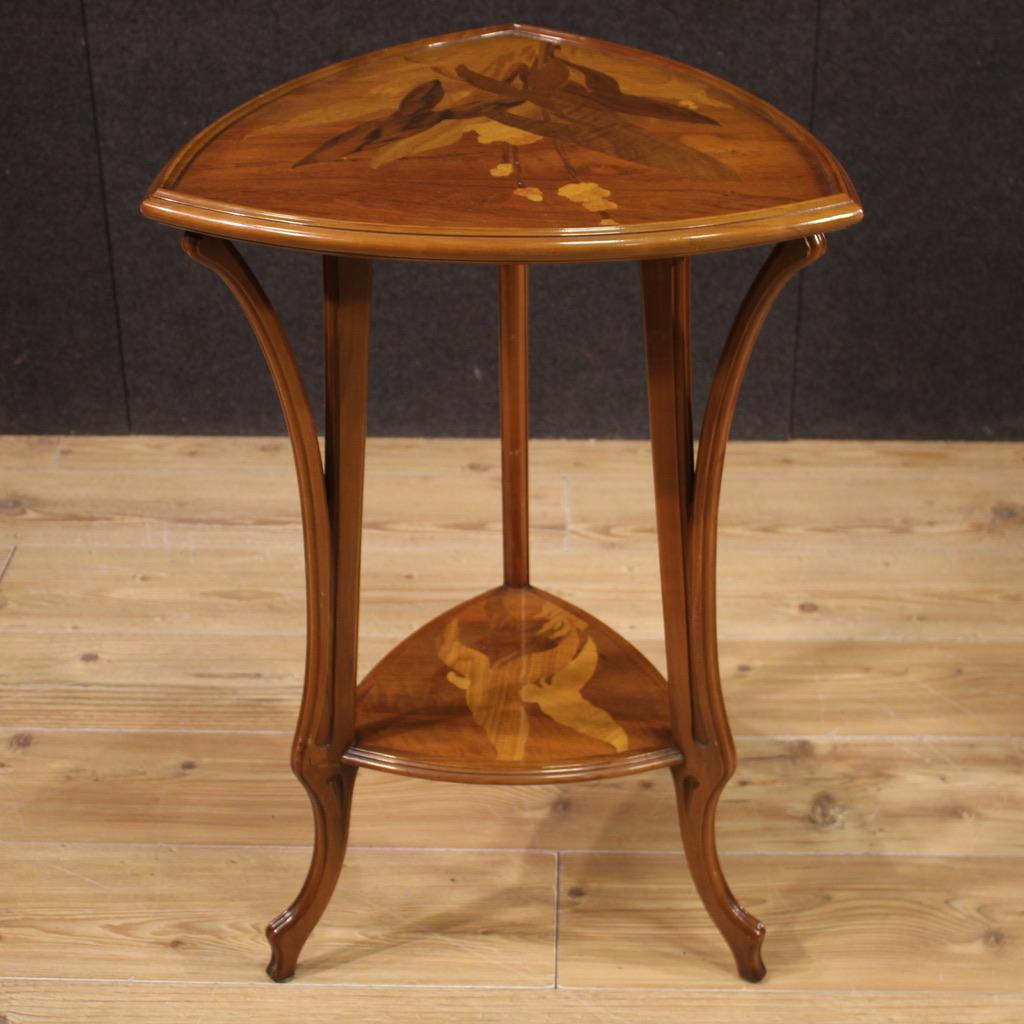 20th Century Inlaid in Wood French Art Nouveau Style Side Table, 1980s 3
