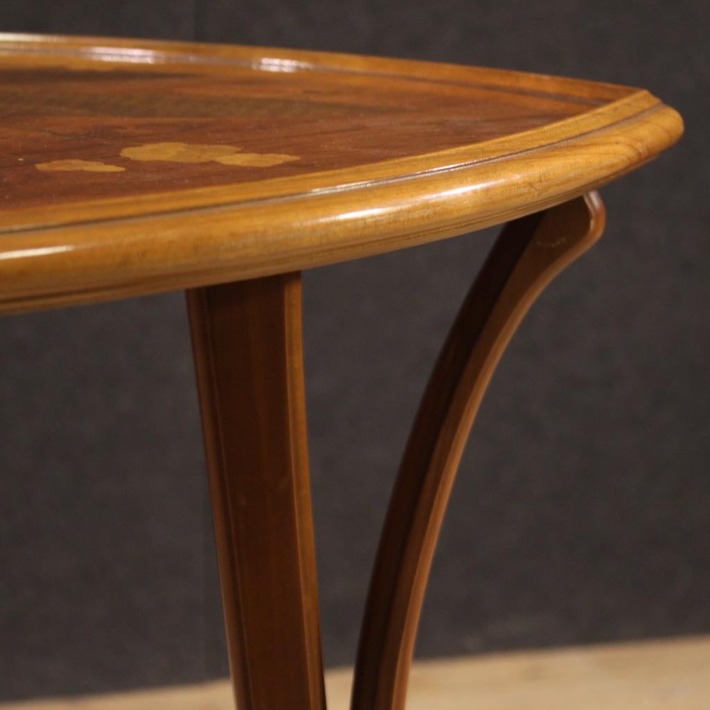 20th Century Inlaid in Wood French Art Nouveau Style Side Table, 1980s 4