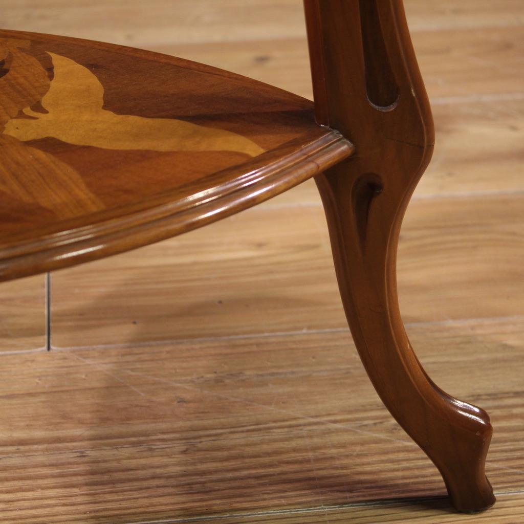 20th Century Inlaid in Wood French Art Nouveau Style Side Table, 1980s 5