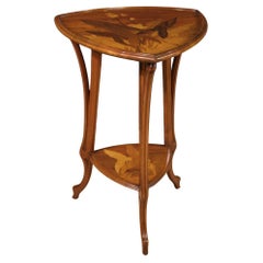 20th Century Inlaid in Wood French Art Nouveau Style Side Table, 1980s