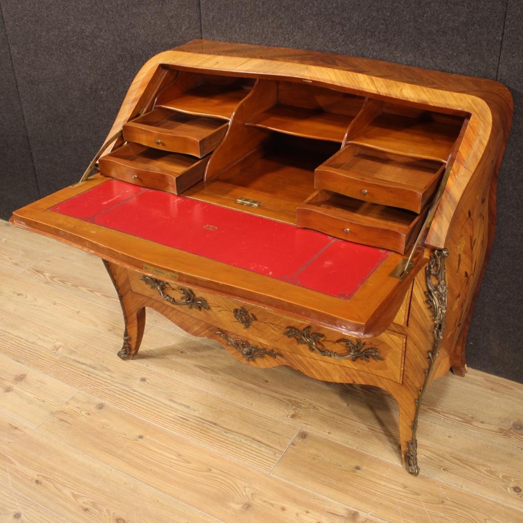 20th Century Inlaid Rosewood Maple Walnut Cherry Wood French Bureau Desk, 1960s For Sale 5
