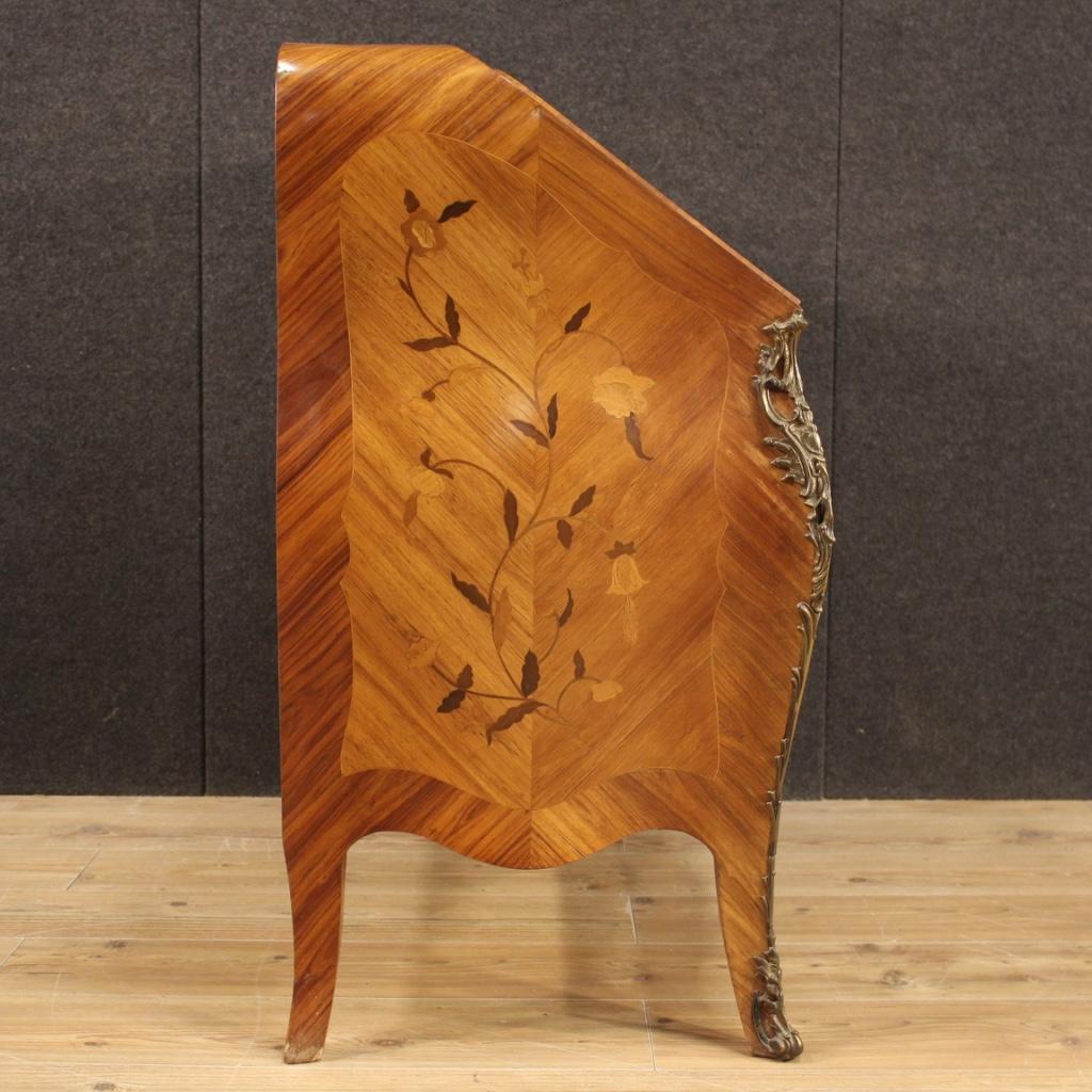 20th Century Inlaid Rosewood Maple Walnut Cherry Wood French Bureau Desk, 1960s In Good Condition For Sale In Vicoforte, Piedmont