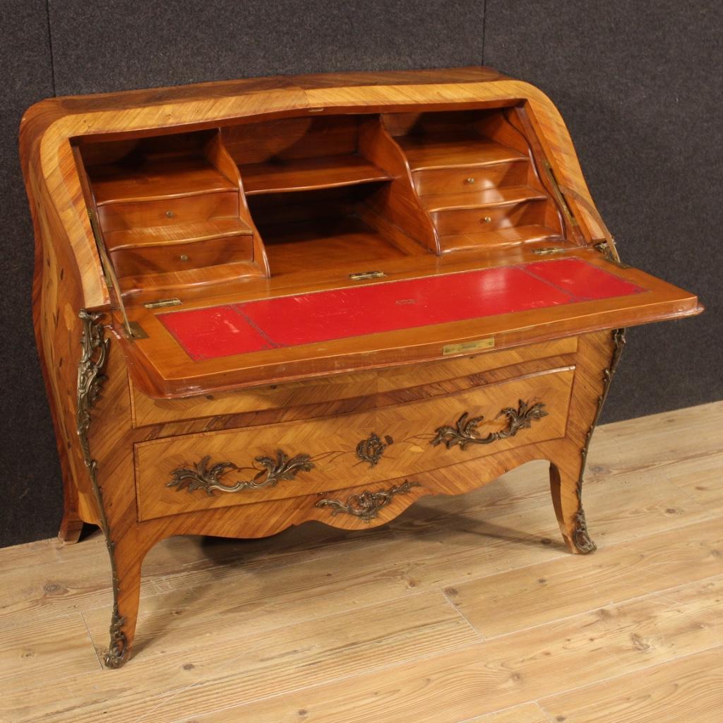 20th Century Inlaid Rosewood Maple Walnut Cherry Wood French Bureau Desk, 1960s For Sale 2