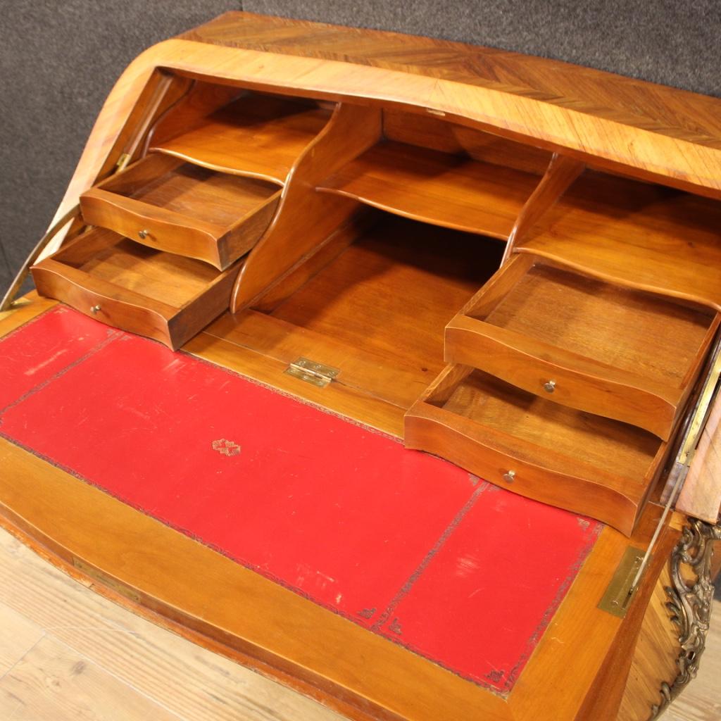 20th Century Inlaid Rosewood Maple Walnut Cherry Wood French Bureau Desk, 1960s For Sale 3