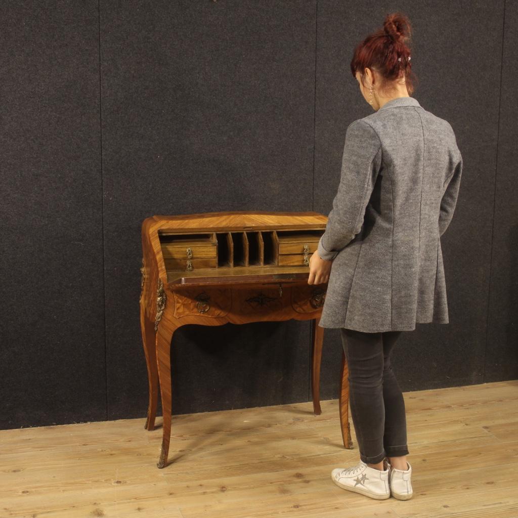 20th Century Inlaid Rosewood Walnut Mahogany Fruitwood French Bureau, 1950 8