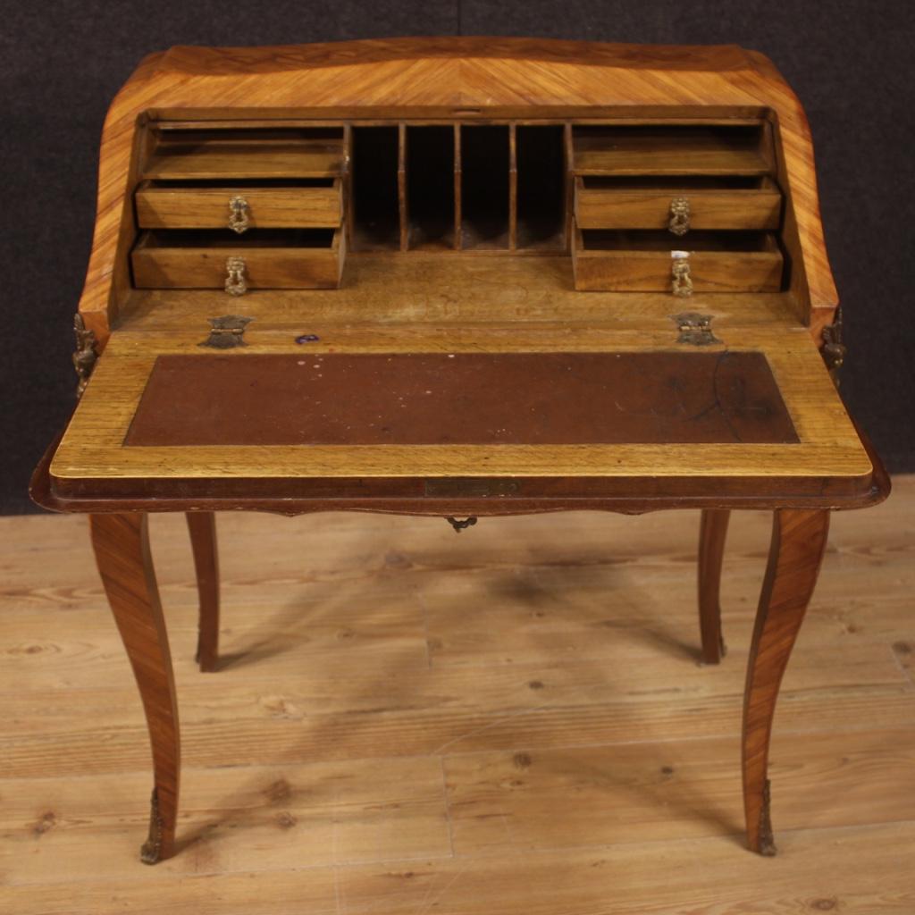 Bronze 20th Century Inlaid Rosewood Walnut Mahogany Fruitwood French Bureau, 1950