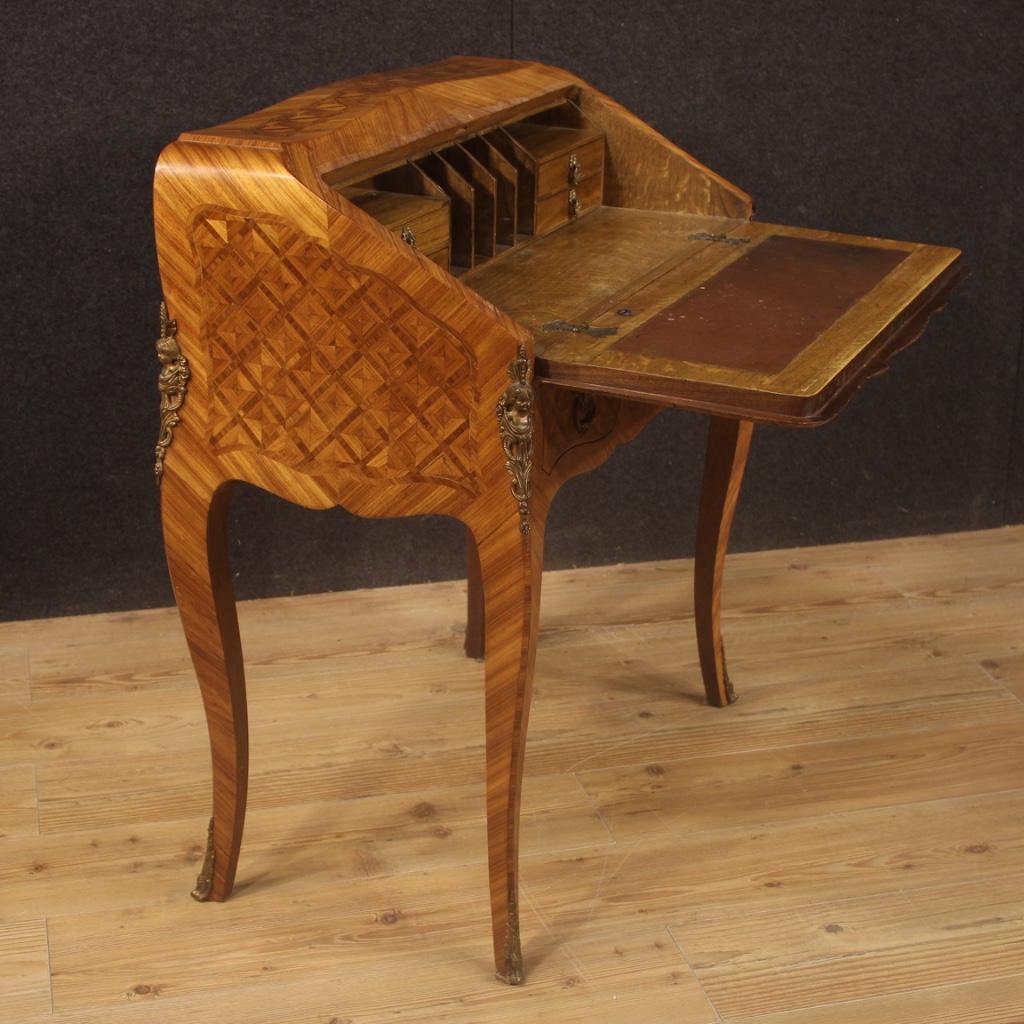 20th Century Inlaid Rosewood Walnut Mahogany Fruitwood French Bureau, 1950 1