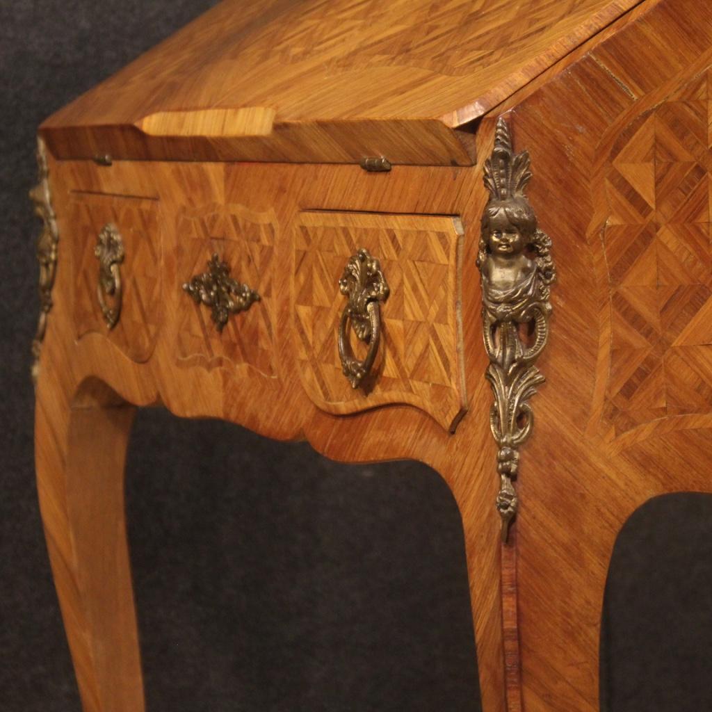 20th Century Inlaid Rosewood Walnut Mahogany Fruitwood French Bureau, 1950 5