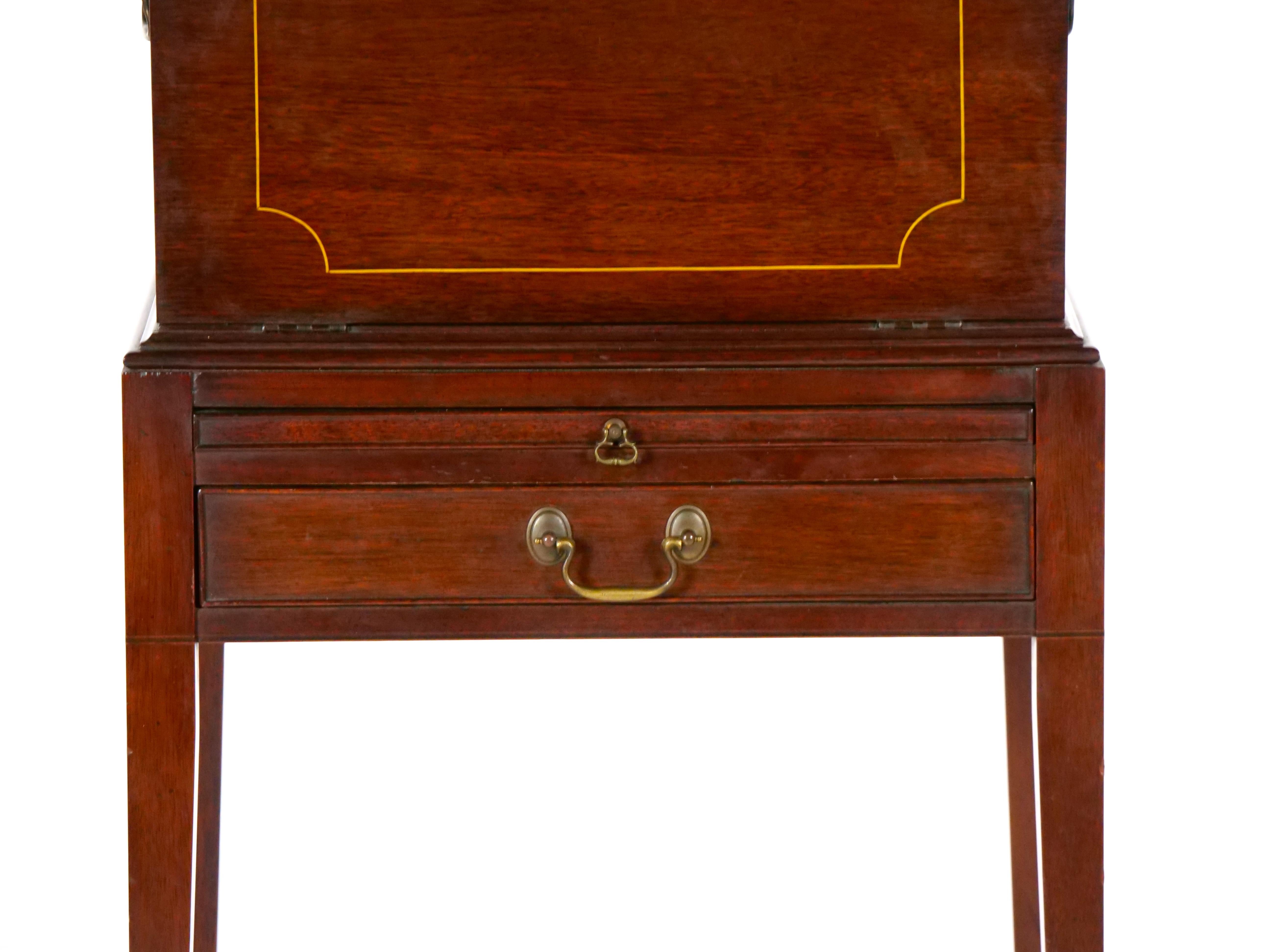 20th Century Inlaid Top Mahogany Wood Silver / Flatware Chest 1