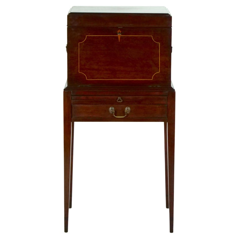 20th Century Inlaid Top Mahogany Wood Silver / Flatware Chest For Sale