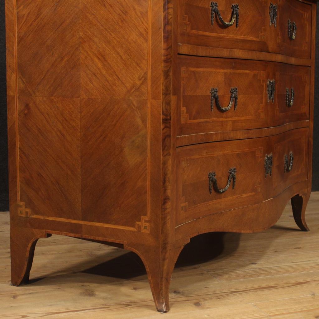 20th Century Inlaid Veneered Wood Italian Louis XV Style Chest of Drawers, 1950s For Sale 5