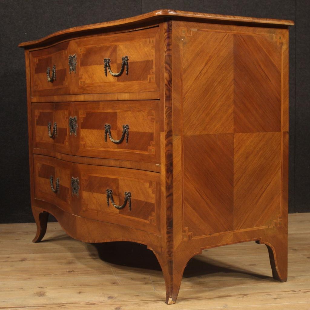 20th Century Inlaid Veneered Wood Italian Louis XV Style Chest of Drawers, 1950s For Sale 1