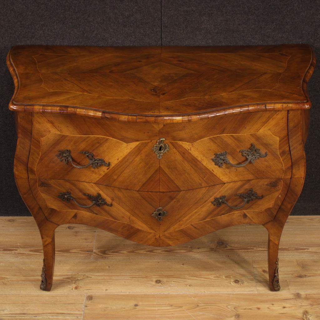 Mid-20th Century 20th Century Inlaid Walnut and Boxwood Italian Louis XV Style Dresser, 1960s For Sale
