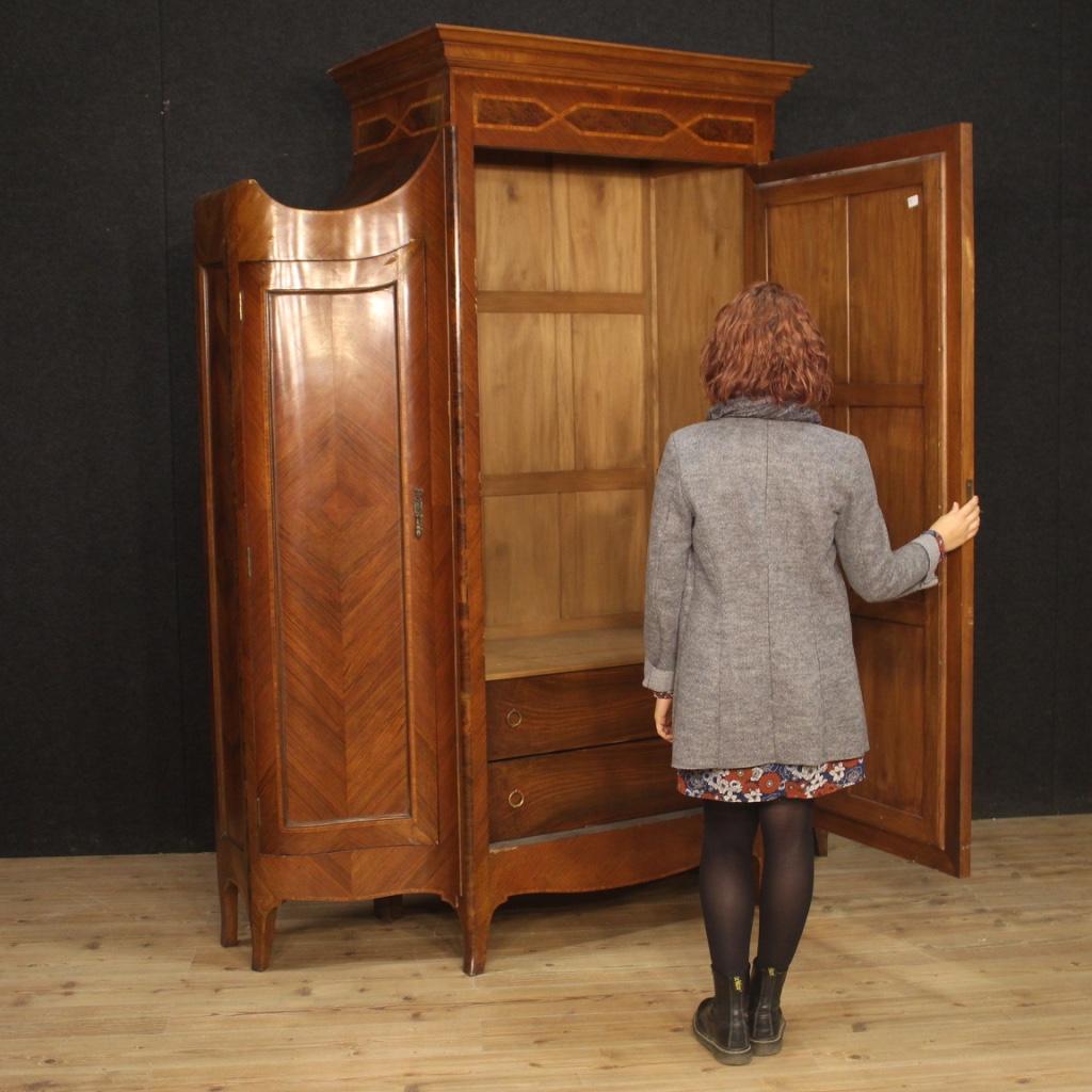 20th Century Inlaid Walnut Burl Rosewood Wood Italian Louis XV Style Wardrobe 6