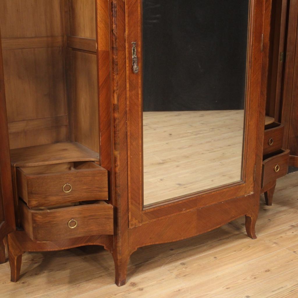 Mirror 20th Century Inlaid Walnut Burl Rosewood Wood Italian Louis XV Style Wardrobe