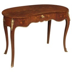 1960 writing Vintage 20th Century Inlaid Walnut Mahogany Maple Fruitwood French Writing Desk, 1960