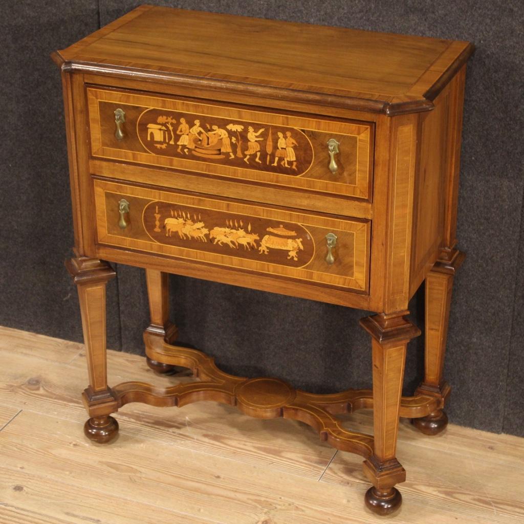 Wood 20th Century Inlaid Walnut, Maple, Beech Italian Louis XIV Style Dresser, 1950s For Sale