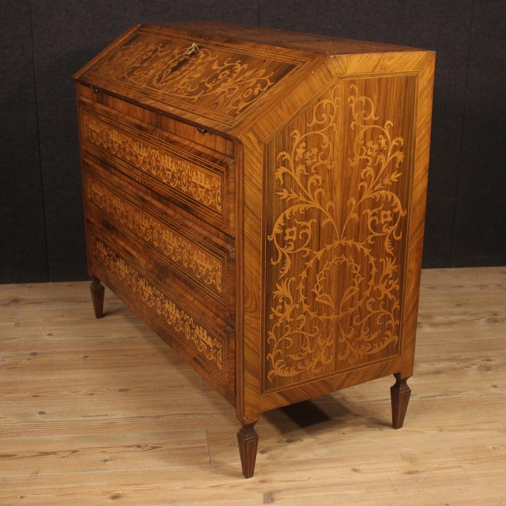 20th Century Inlaid Walnut Maple Cherry Fruitwood Italian Louis XVI Style Bureau 4