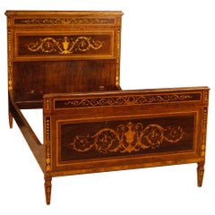 20th Century Inlaid Walnut, Maple, Rosewood Italian Louis XVI Style Bed, 1960
