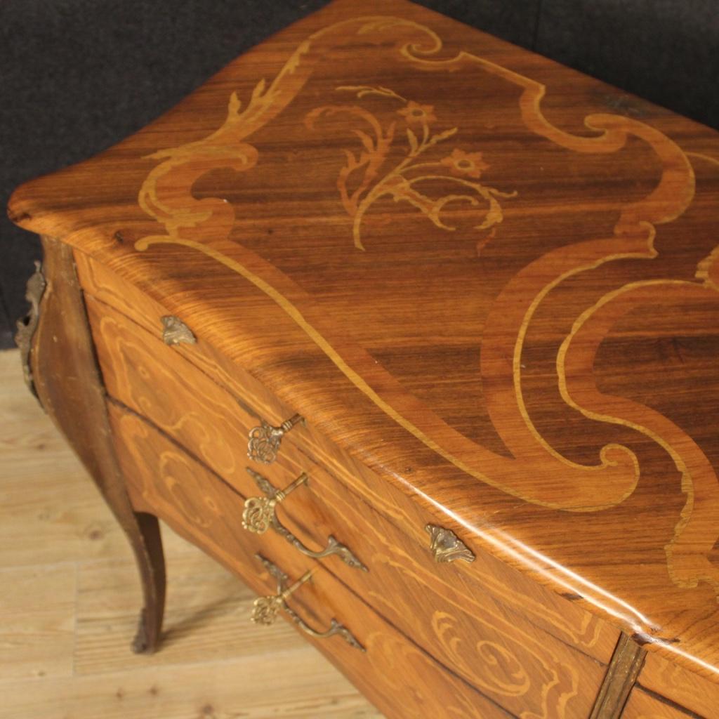 20th Century Inlaid Walnut Rosewood Beech Fruitwood Wood Italian Commode, 1960 4