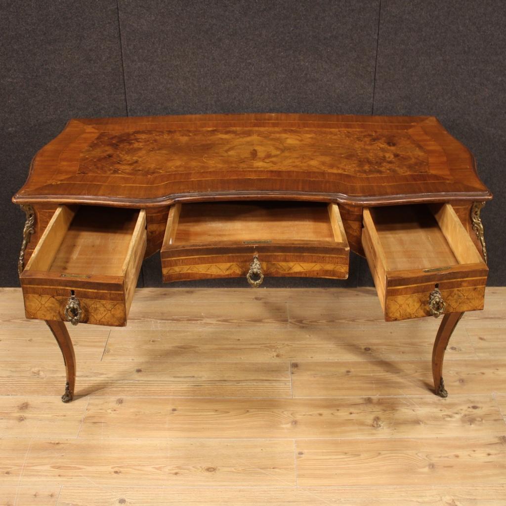 20th Century Inlaid Wood and Gilt Bronze French Writing Desk, 1950 3