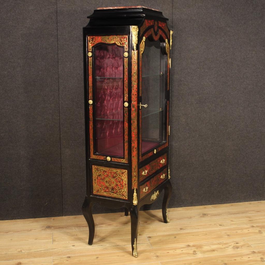 20th Century Inlaid Wood and Gold Brass French Boulle Style Display Cabinet 1970 1