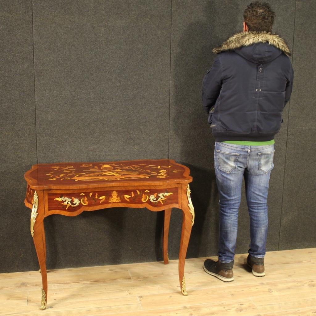 20th Century Inlaid Wood and Gold Bronze French Writing Desk, 1960 9