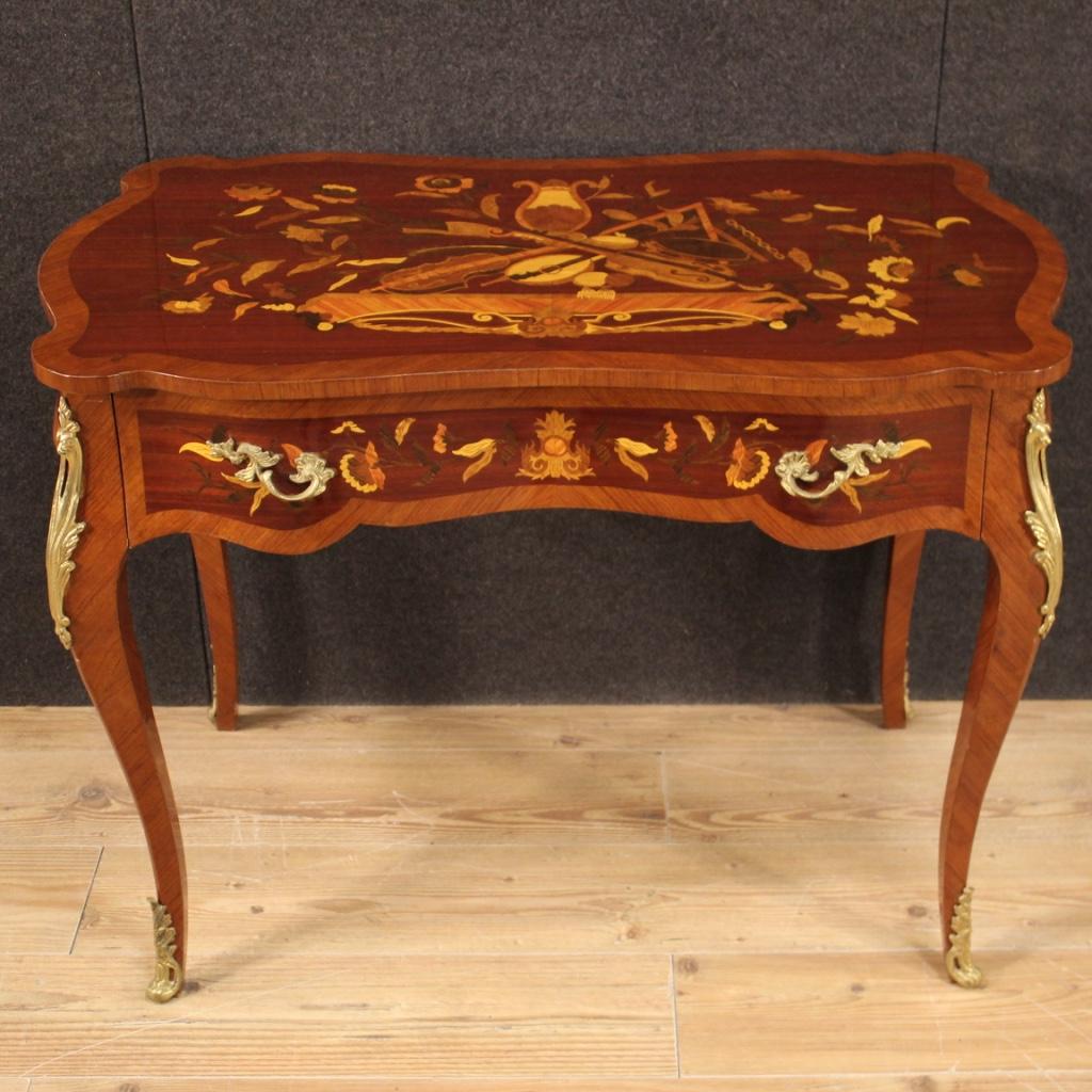 20th Century Inlaid Wood and Gold Bronze French Writing Desk, 1960 1