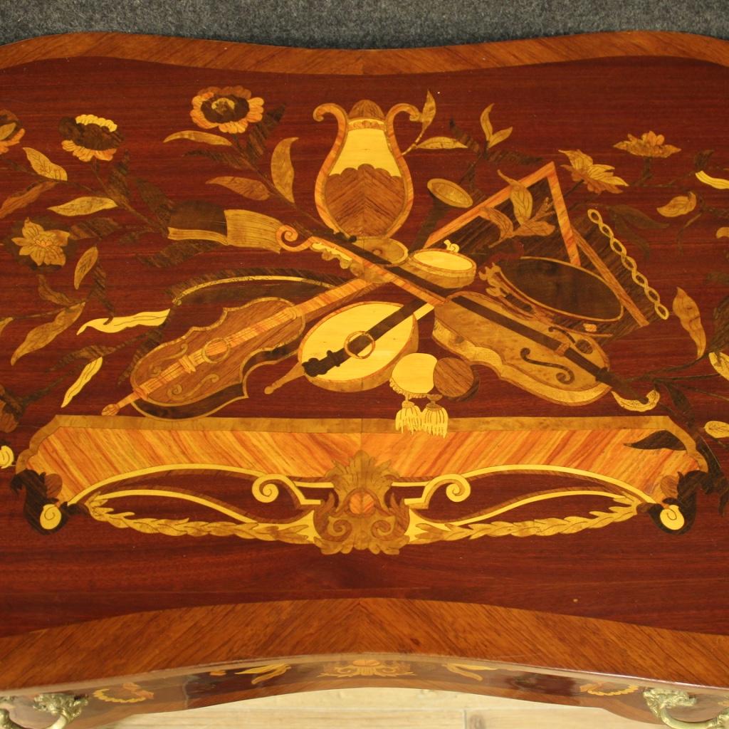 20th Century Inlaid Wood and Gold Bronze French Writing Desk, 1960 2