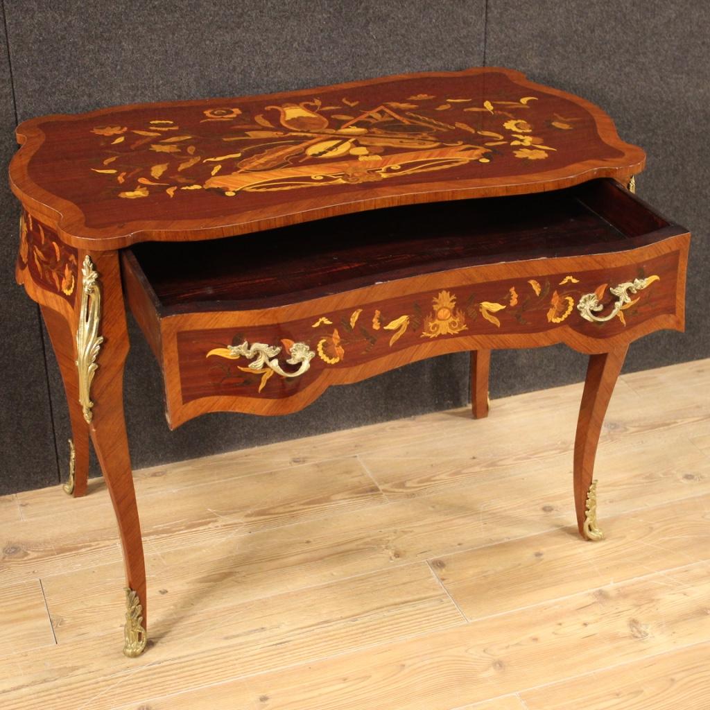 20th Century Inlaid Wood and Gold Bronze French Writing Desk, 1960 4