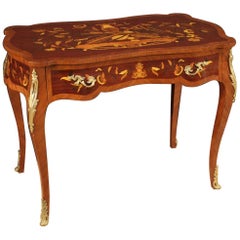 20th Century Inlaid Wood and Gold Bronze French Writing Desk, 1960