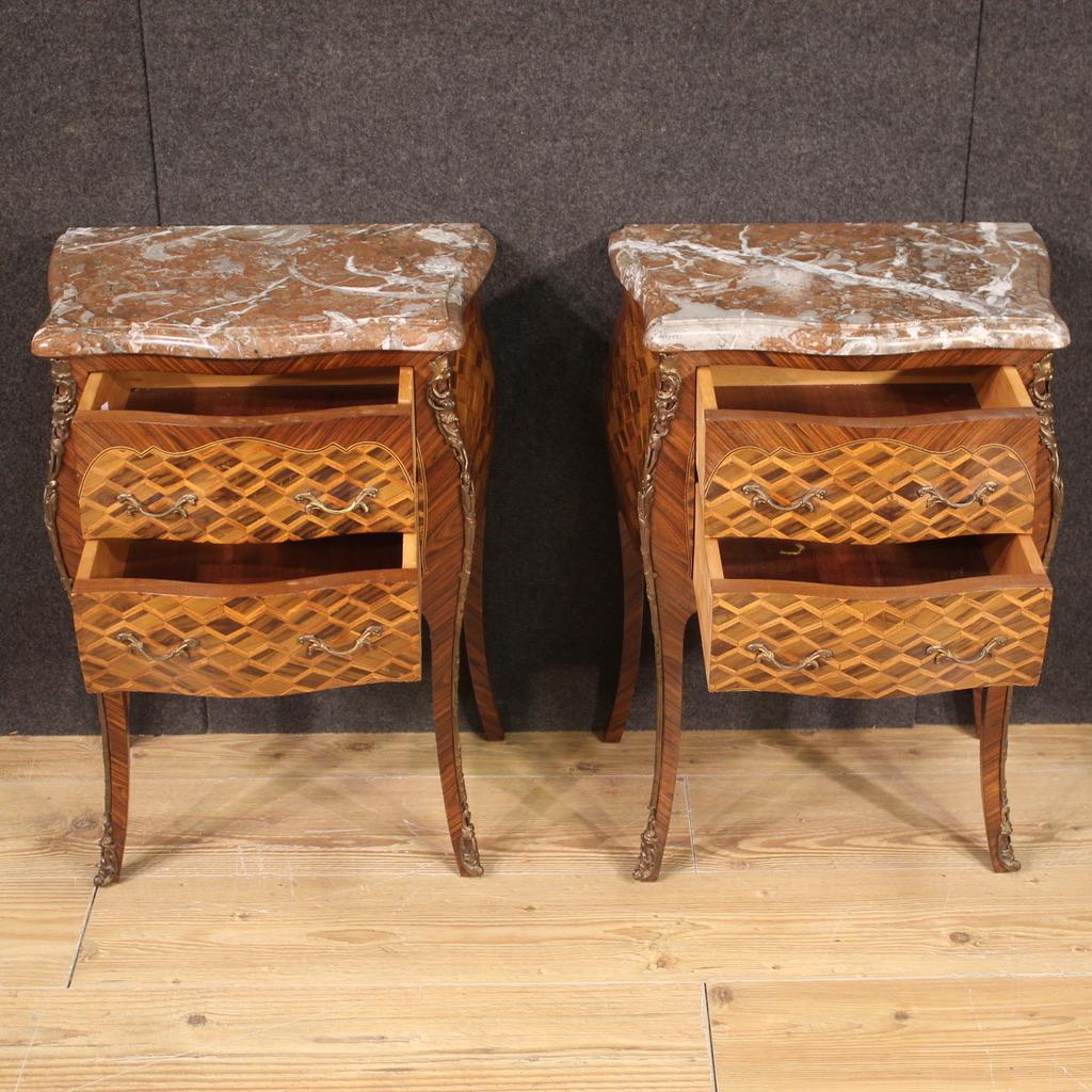 20th Century Inlaid Wood Antique French Bedside Tables, 1960 3