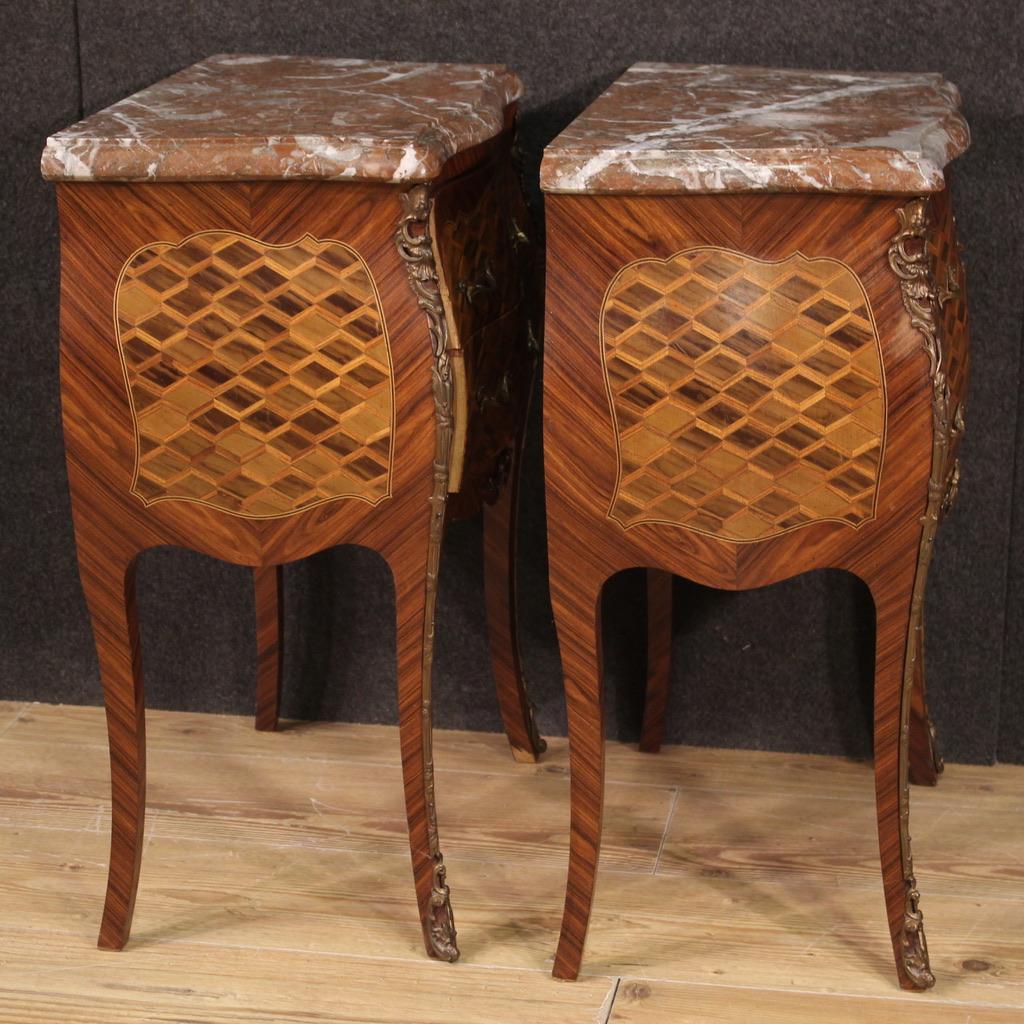 20th Century Inlaid Wood Antique French Bedside Tables, 1960 In Good Condition In Vicoforte, Piedmont