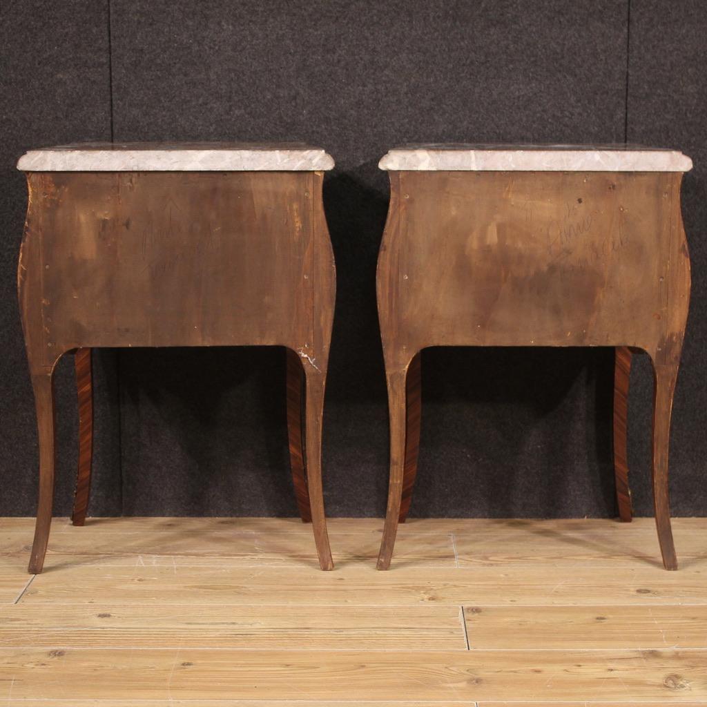 Mid-20th Century 20th Century Inlaid Wood Antique French Bedside Tables, 1960