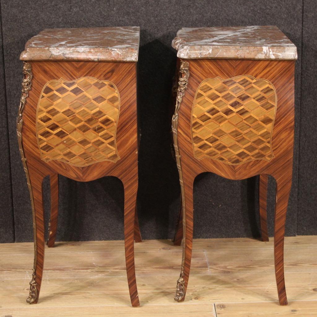 20th Century Inlaid Wood Antique French Bedside Tables, 1960 1
