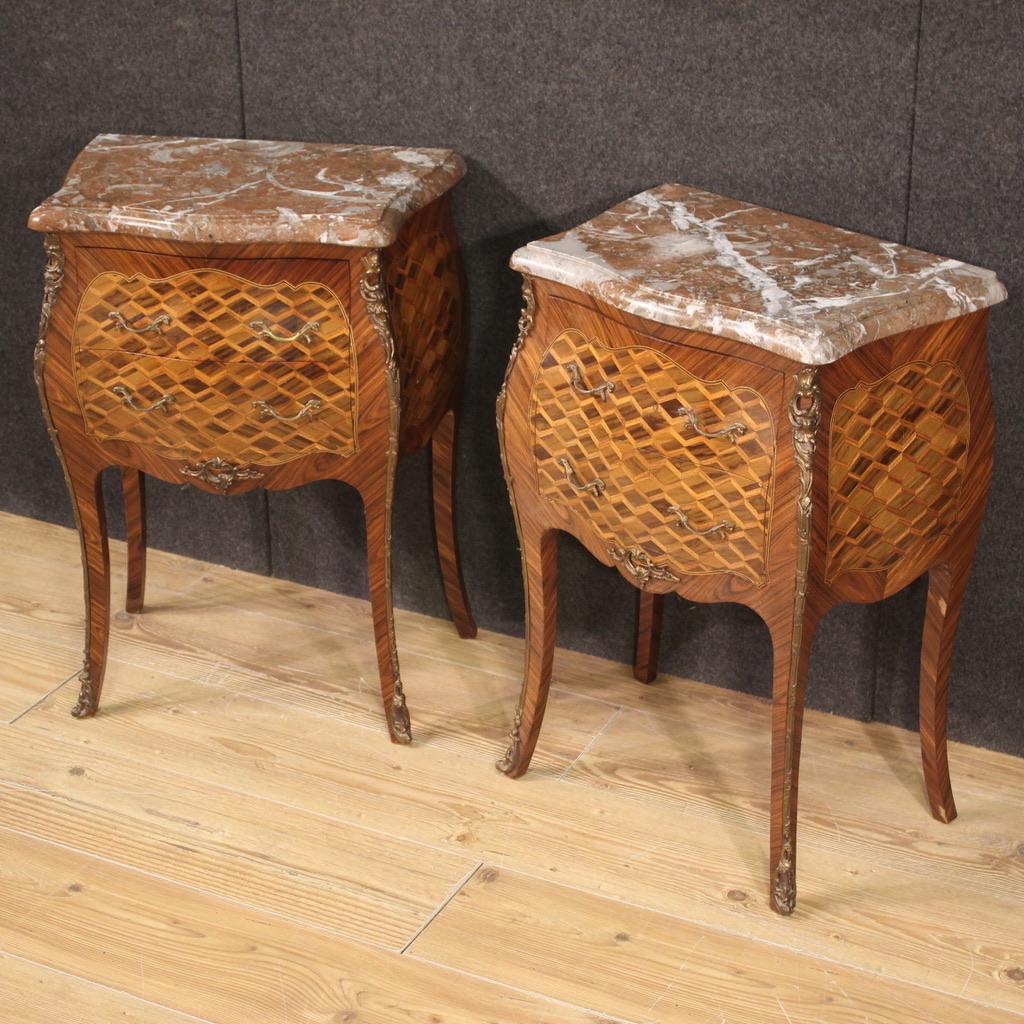 20th Century Inlaid Wood Antique French Bedside Tables, 1960 2