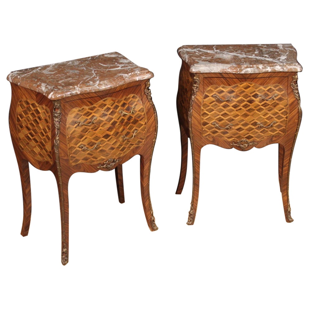 20th Century Inlaid Wood Antique French Bedside Tables, 1960s
