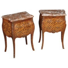 20th Century Inlaid Wood Antique French Bedside Tables, 1960s