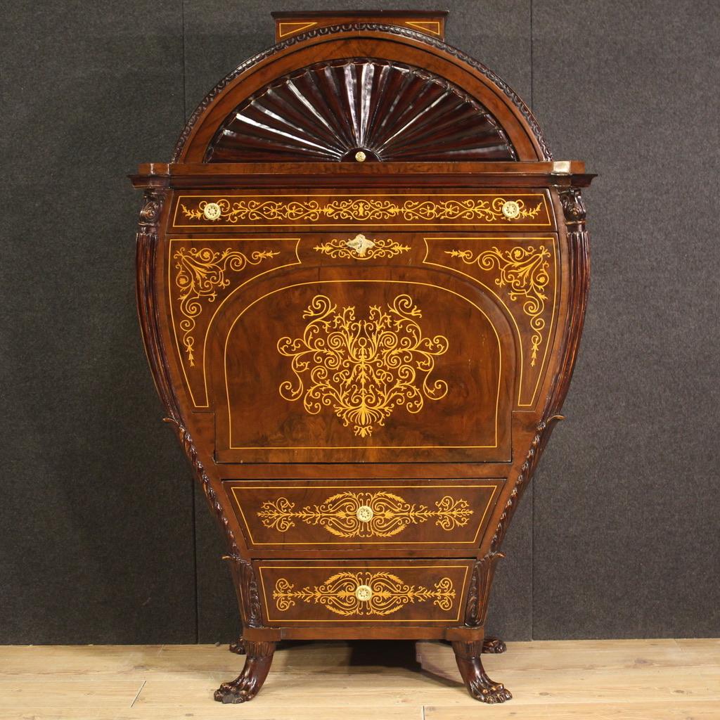 20th Century Inlaid Wood Biedermeier Style Austrian Secrétaire Desk, 1960 In condizioni buone in vendita a Vicoforte, Piedmont