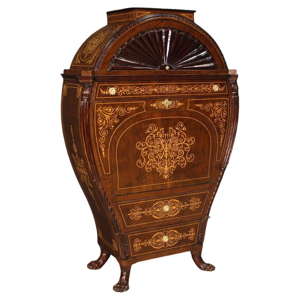 20th Century Inlaid Wood Biedermeier Style Austrian Secrétaire Desk, 1960 in vendita
