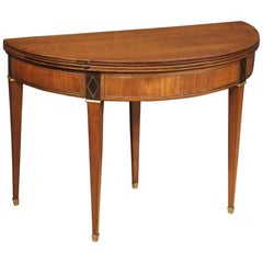 20th Century Inlaid Wood Demilune Console French Game Table, 1950