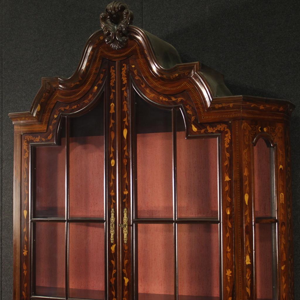 20th Century Inlaid Wood Dutch Display Cabinet Vitrine, 1970s In Good Condition For Sale In Vicoforte, Piedmont