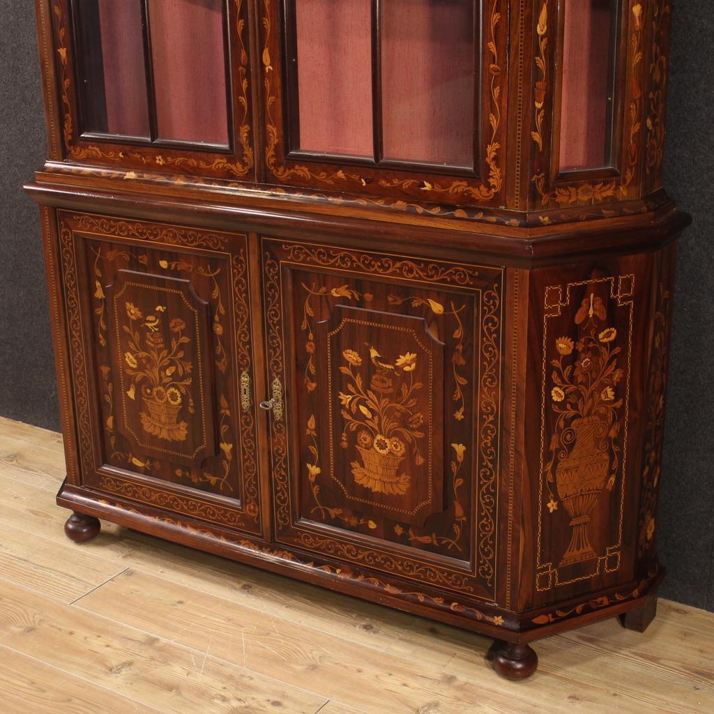 Late 20th Century 20th Century Inlaid Wood Dutch Display Cabinet Vitrine, 1970s For Sale
