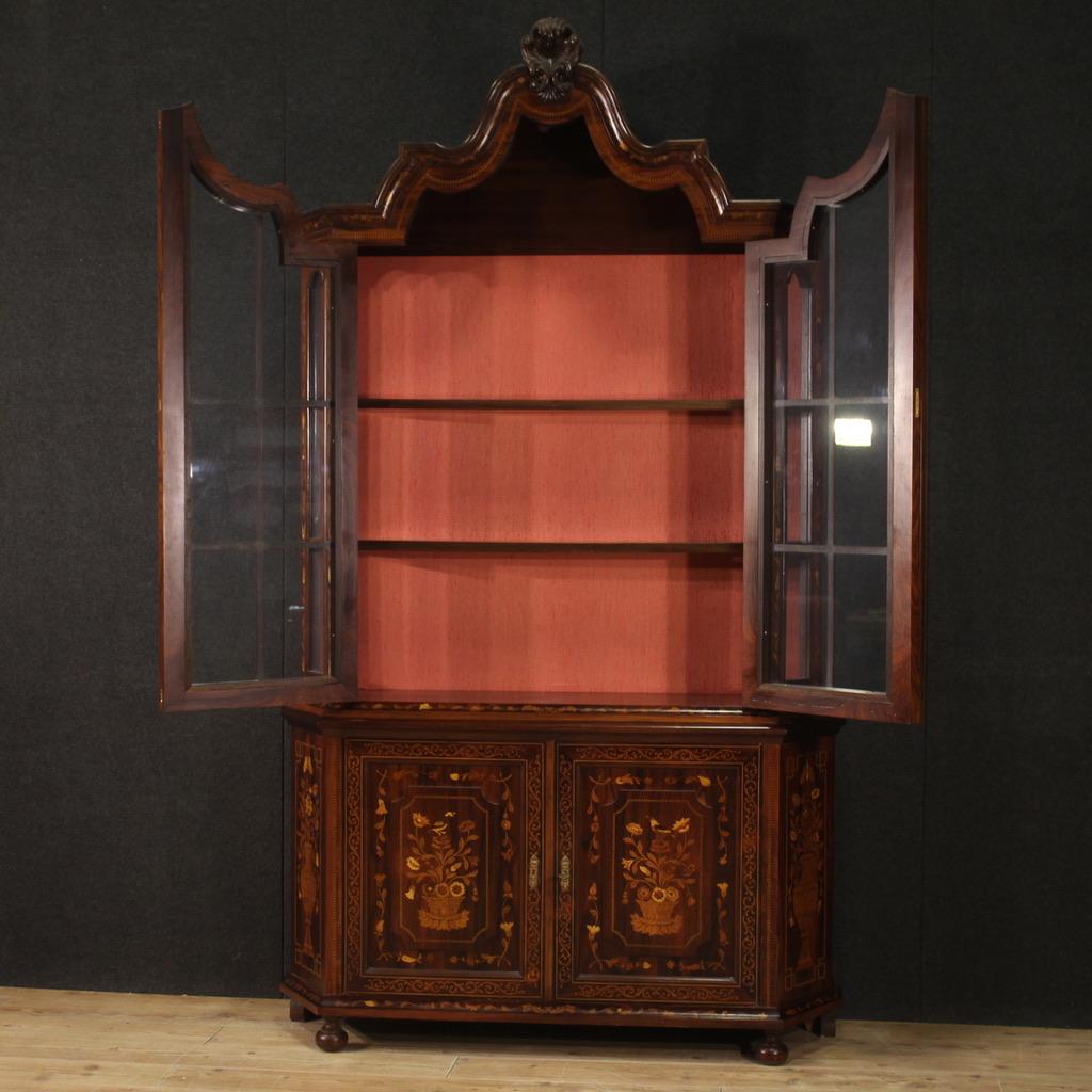 20th Century Inlaid Wood Dutch Display Cabinet Vitrine, 1970s For Sale 3