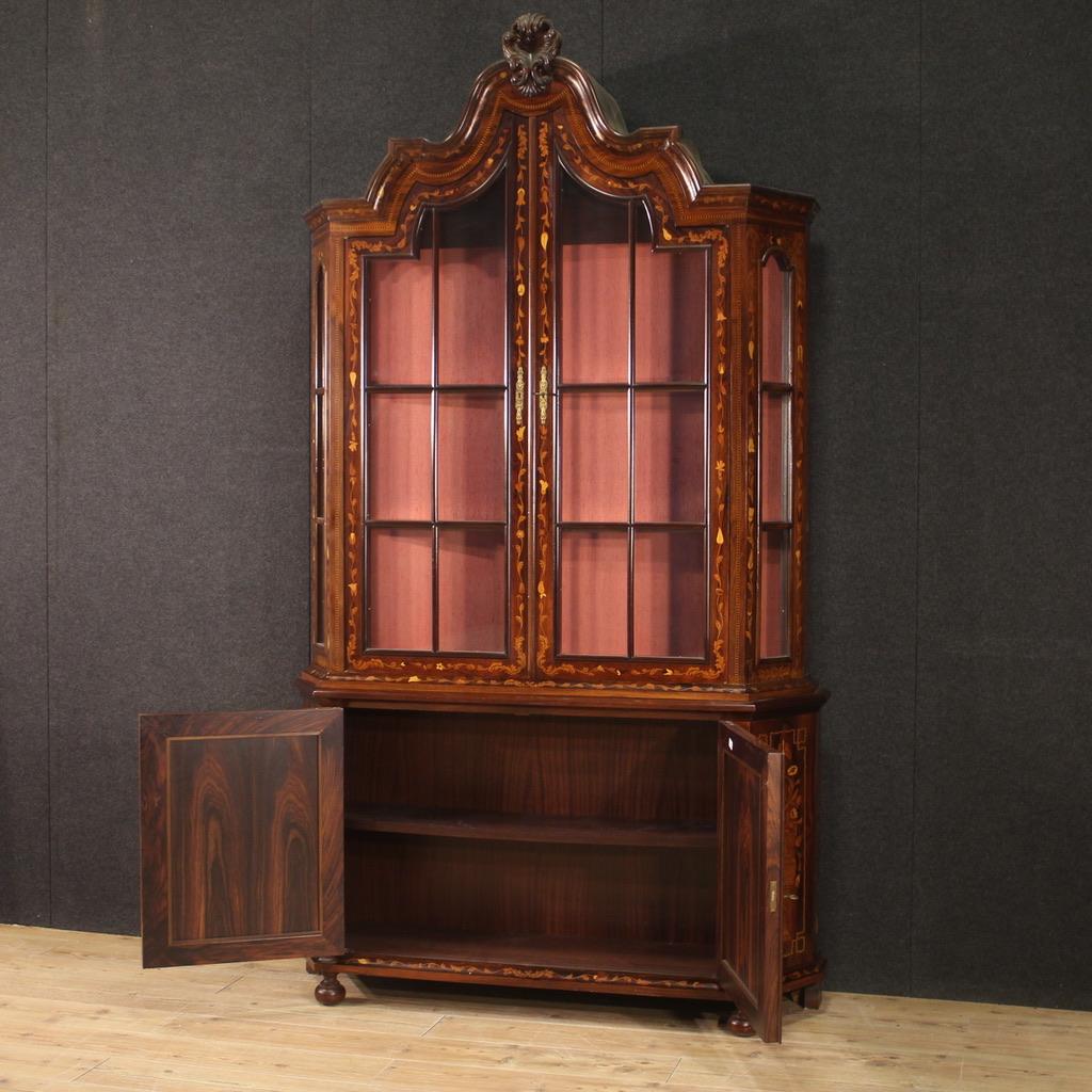 20th Century Inlaid Wood Dutch Display Cabinet Vitrine, 1970 4
