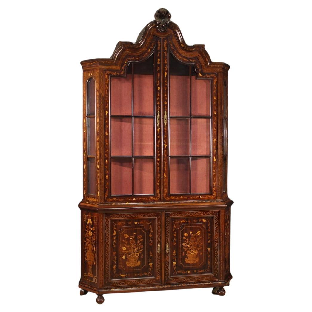 20th Century Inlaid Wood Dutch Display Cabinet Vitrine, 1970s