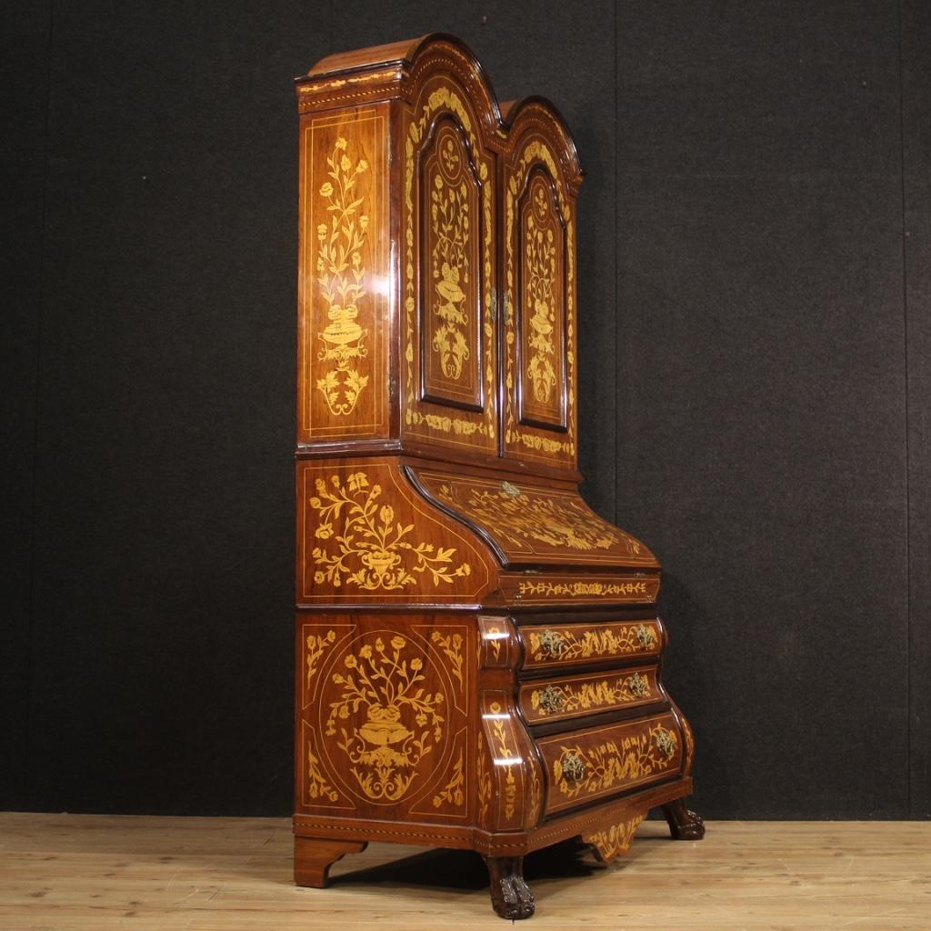Inlay 20th Century Inlaid Wood Dutch Double Body Trumeau Desk, 1960s For Sale