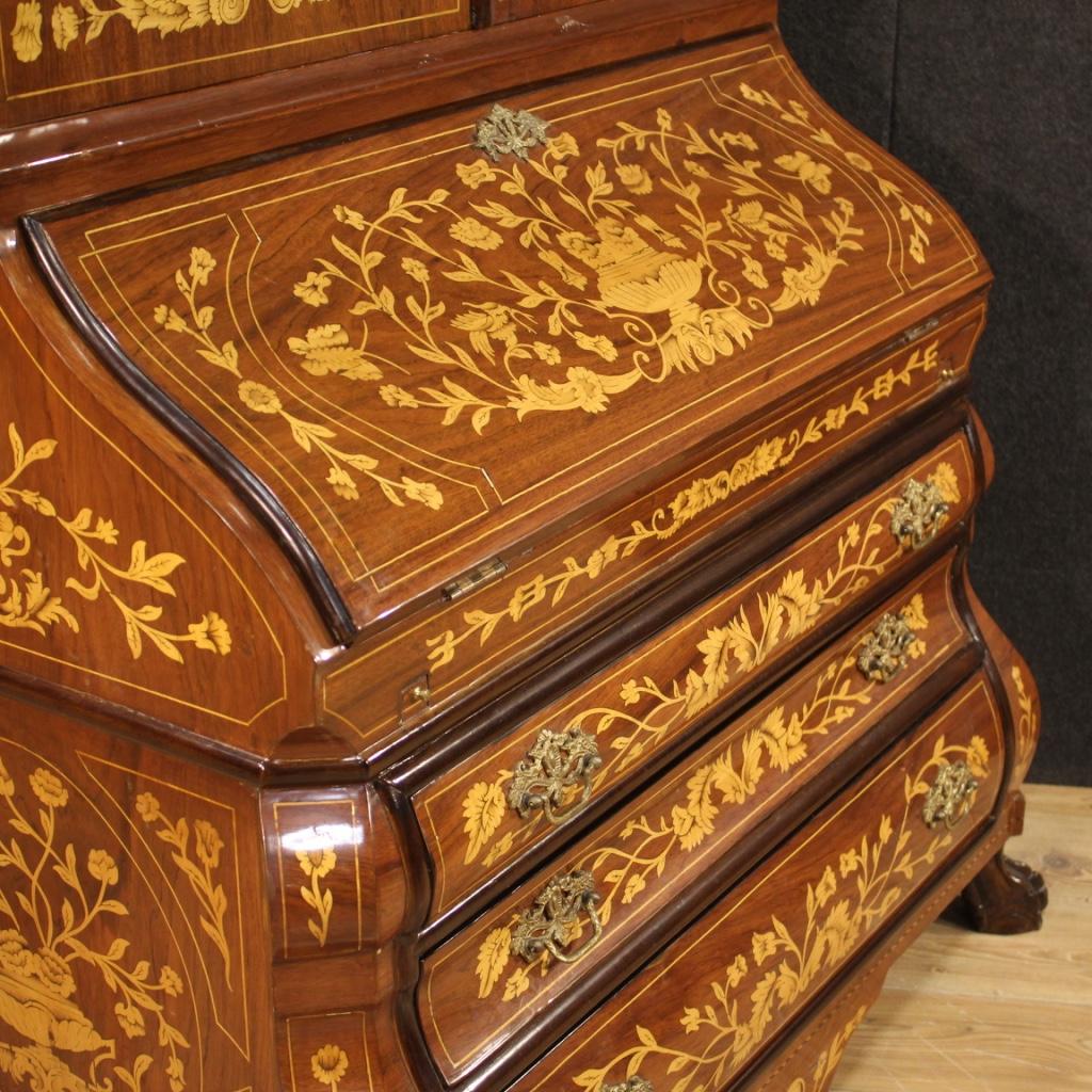 20th Century Inlaid Wood Dutch Double Body Trumeau Desk, 1960s For Sale 2