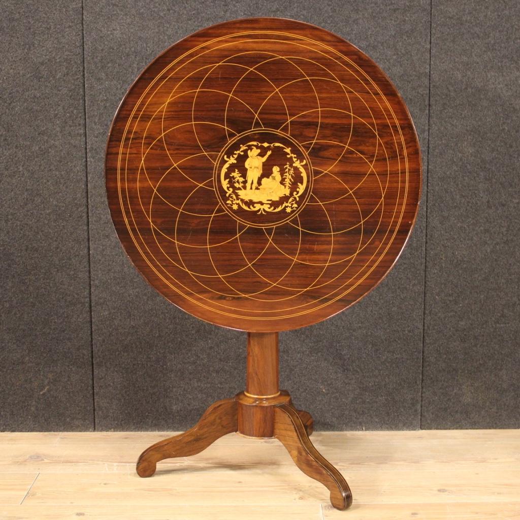 Legno 20th Century Inlaid Wood English Round Living Room Side Table, 1920 in vendita